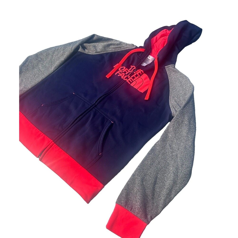 The North Face Full Zip Hoodie Medium Colorblock Navy Gray Red Fleece Logo